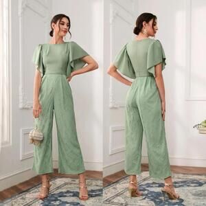 Contrast Lace Flutter Sleeve Jumpsuit